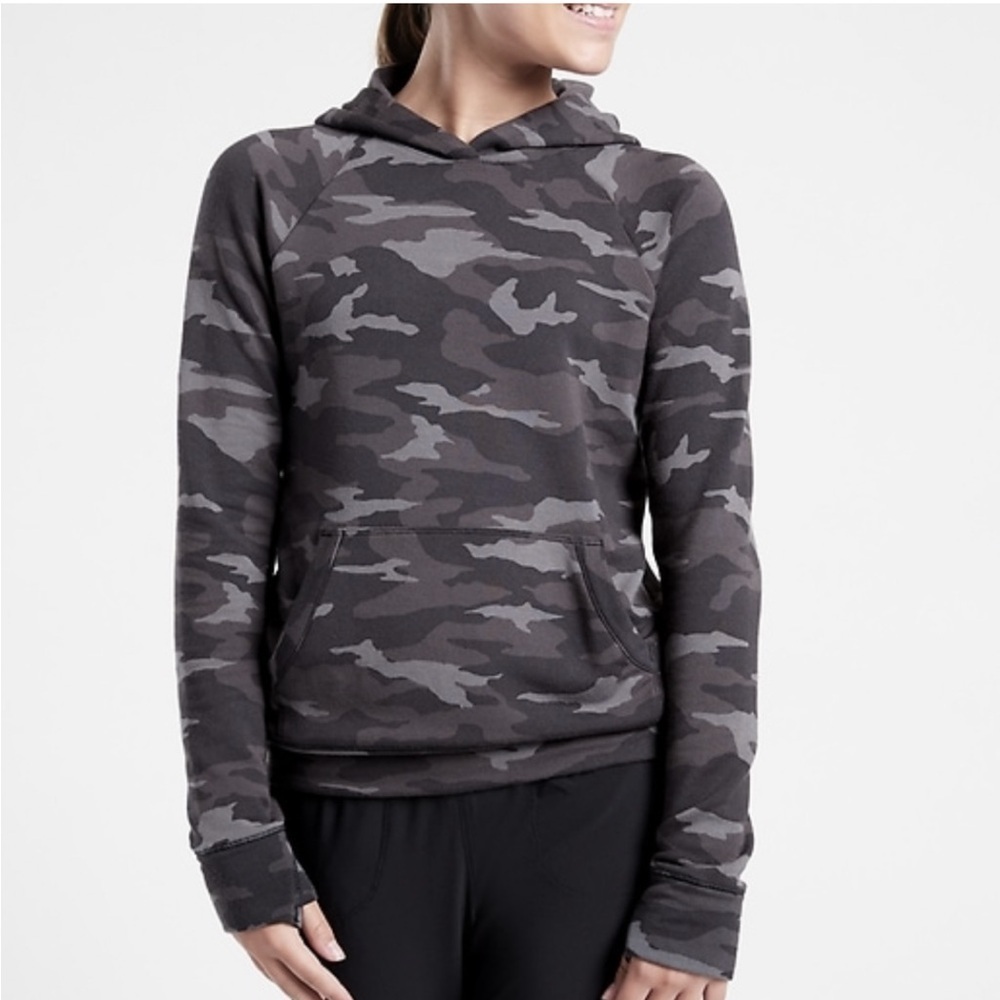 Athleta Girl Black Grey Camo Pullover Hoodie Youth Size XL 14